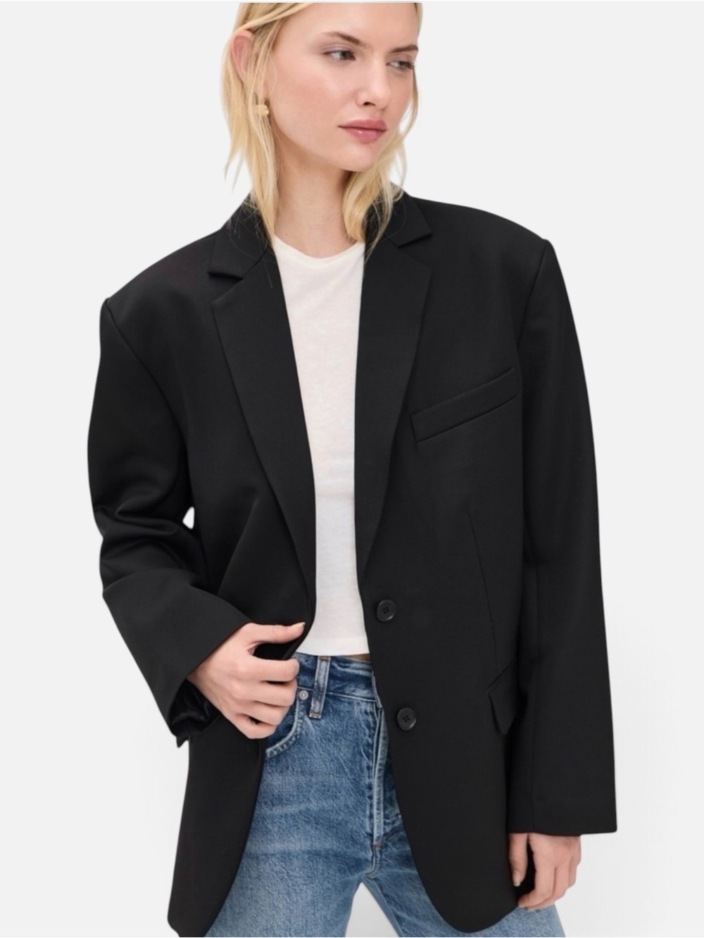 Anine Bing Quinn Oversized Wool Blazer Black Retail $550 Minimalist Chic Size XS